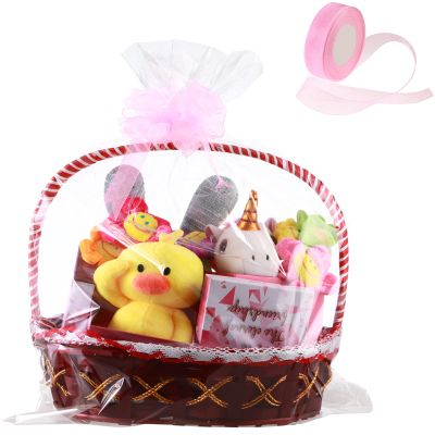 Circloophs 50 Packs Large Clear Cellophane Basket Bags 24" x 30" Cellophane Basket Gift Bags Heavy-duty Plastic Wrapping Paper for Gifts, Arts, Crafts, Treats, Chiffon Ribbon Included