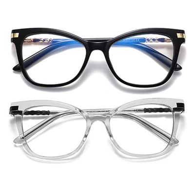 2 Pack Trendy TR90 Oversized Spring Hinges Blue Light Reading Glasses Women,Stylish Square Cat Eye Glasses Lightweight (black/clear, 2.75, multiplier_x)