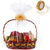 50 Packs Large Clear Cellophane Basket Bags 24" x 30" Cellophane Basket Gift Bags Heavy-duty Plastic Wrapping Paper for Gifts, Arts, Crafts, Treats, Gold Chiffon Ribbon view 1