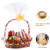 50 Packs Large Clear Cellophane Basket Bags 24" x 30" Cellophane Basket Gift Bags Heavy-duty Plastic Wrapping Paper for Gifts, Arts, Crafts, Treats, Gold Chiffon Ribbon view 2