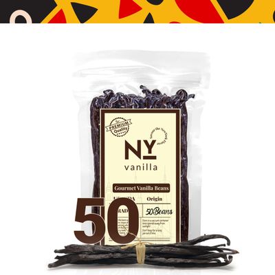 50 Vanilla Beans Grade A + | Whole Vanilla Bean Pods for Making Vanilla Extract | NON GMO | Bulk Natural Vanilla beans For Baking, Cooking & Desserts | 6-8 Inches | NY Vanilla.