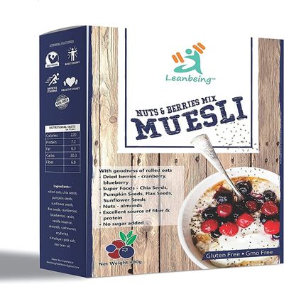 BETT Leanbeing Muesli Nut, Berries & Seeds Mix 400G | Gluten Free | Natural Breakfast Cereal |Naturally Sweetened