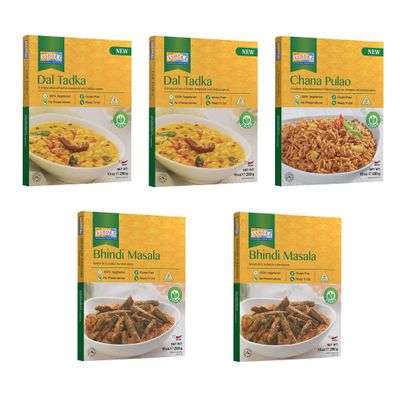 Ashoka Meals 1932, Heat & Eat Meal Kit, Customer Favorites, Kosher Certified, Plant-Based Variety Pack, On the Go Meal, Great for Outdoors & Picnics, Authentic Indian Food, No Preservatives, Pack of 5
