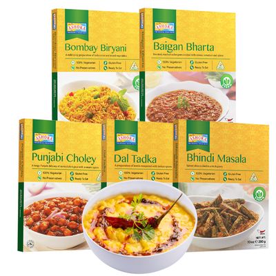 Ashoka Authentic Indian Meals 1932, Vegan Sampler Pack, Kosher Certified, Ready to Eat Meal Kit, All-Natural Microwave Friendly, Great for Hiking & Camping, Gluten-Free, No Preservatives, Pack of 5