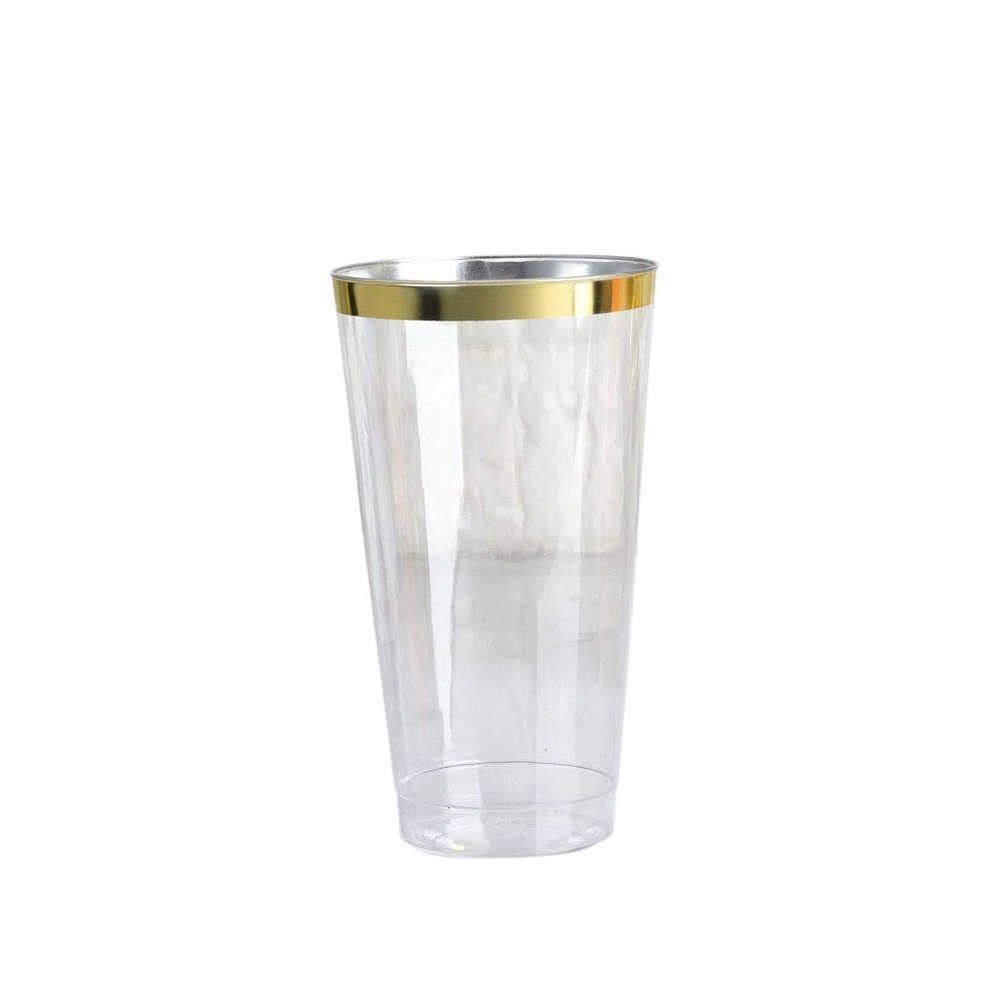36 pcs 17 oz Clear with Gold Rim Plastic Glasses - Disposable Clear Drinkware, Plastic Wine Glasses for Weddings Parties Events Receptions Home Bar Cocktails Dining Tableware Decorations