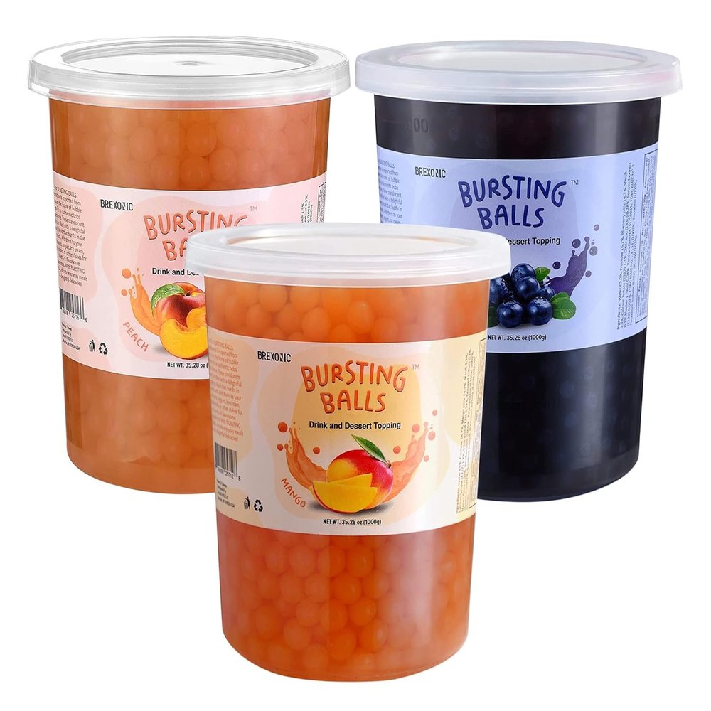 3 Flavors Popping Boba Pearls Bursting Tea Balls Drink & Dessert Topping Mango. Blueberry, Peach, Flavored Bubble Tea Pearls 2 LB (Mango, Blueberry, Peach, 2 Pound Pack of 3)