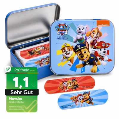 Paw Patrol Children's Plaster - Metal Box - 24 Plasters - Beautiful Design Plaster Storage Box for Children - Suitable for Backpack - Handbag