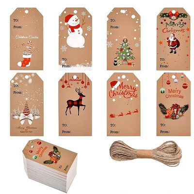 50-100pcs Merry Christmas Tags Kraft Paper Card Gift Label DIY Hang Tags Gift Wrapping Decor Gift Card Christmas Favors Supplies QY1424-100pcs