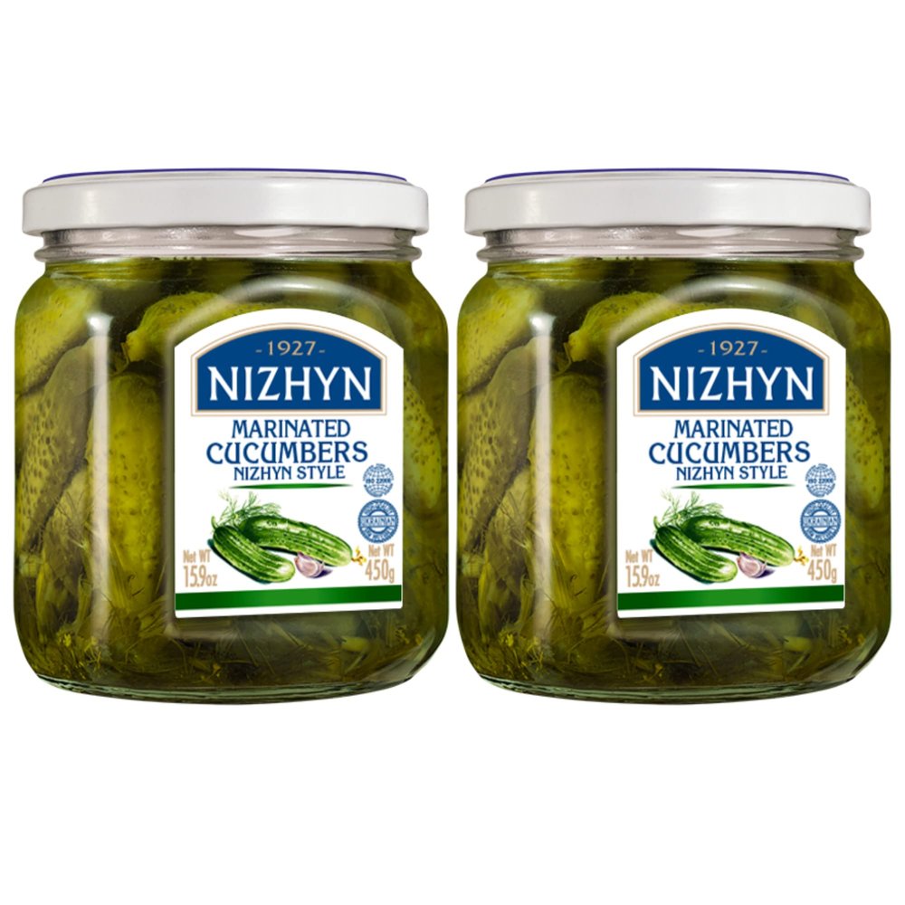 Nezhin Marinated Cucumbers, No Preservatives, and Fresh Ingredients 450gr Pack of 2