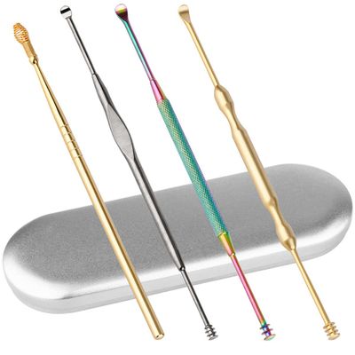 Healifty 1set Stainless Steel Ear Picks Set Portable Earpicks for Earwax Removal Ergonomic Design Spiral Shape for Gentle Cleaning Family Essential Ear Care Tool