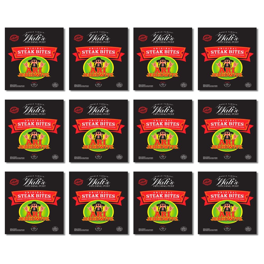 Ari Jerkowitz Beef Jerky Original Steak Bites | by Walt's Hitching Post | Keto Friendly Tender Cuts of Smoked & Dried Round Steak Beef Jerky 3.25 Ounce Resealable Bag (3.25 Ounce (Pack of 12))