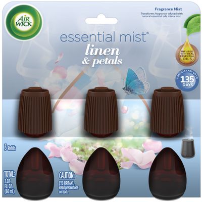 Air Wick Essential Mist Refill, 3ct, Linen & Petals, Air Freshener, Essential Oils