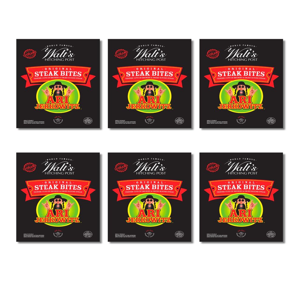 Ari Jerkowitz Beef Jerky Original Steak Bites | by Walt's Hitching Post | Keto Friendly Tender Cuts of Smoked & Dried Round Steak Beef Jerky 3.25 Ounce Resealable Bag (3.25 Ounce (Pack of 6))