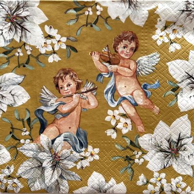 AM Dcor 20 Count 3-Ply Luncheon Paper Napkins for Holiday Dinner Party Decorative Decoupage - 13" x 13" (Unfolded) (Angels in Gold)