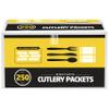 250 Disposable Cutlery Packets - Knife, Fork, Spoon, Napkin, Salt, Pepper Sets | Black & Silver Plastic Sets, Individually Wrapped Cutlery Kits view 1