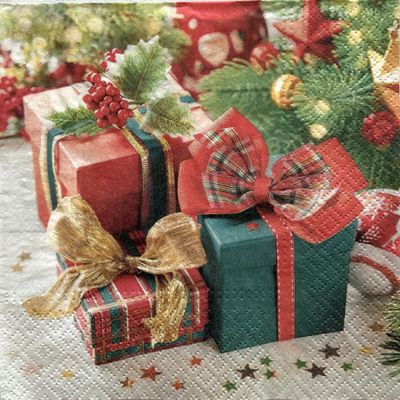 AM Dcor 20 Count 3-Ply Luncheon Paper Napkins for Holiday Dinner Party Decorative Decoupage - 13" x 13" (Unfolded) (Christmas Presents)