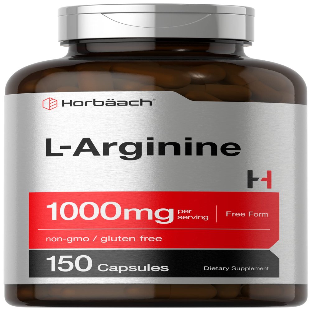 Horbach L Arginine 1000mg Capsules | 150 Powder Pills | Free Form | Non-GMO & Gluten Free Supplement