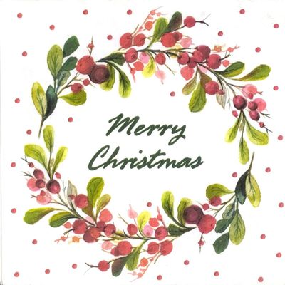 AM Dcor 20-Count Luncheon Paper Christmas Napkins for Holiday Dinner Party Decorative Decoupage - 13" x 13" (Unfolded) Berries Ring Merry Christmas