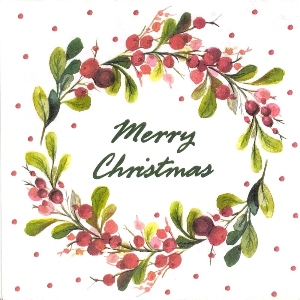 AM Dcor 20-Count Luncheon Paper Christmas Napkins for Holiday Dinner Party Decorative Decoupage - 13" x 13" (Unfolded) Berries Ring Merry Christmas