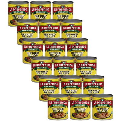 La Preferida Organic Refried Pinto Beans (100% Vegan & Lard-Free) Just 3 Simple Ingredients USDA Certified, 9g of Protein & 5g of Fiber Per Serving, 15 oz. (Pack of 18)