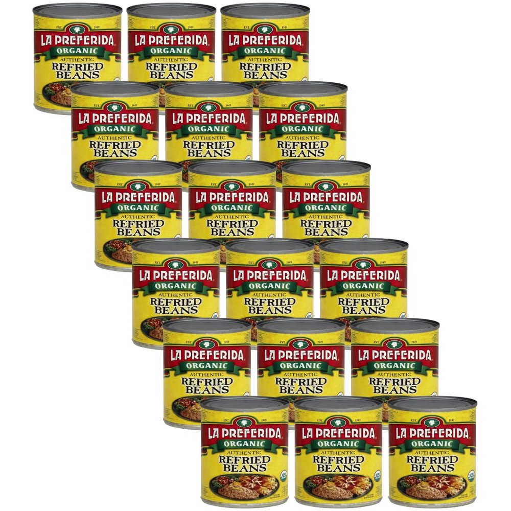 La Preferida Organic Refried Pinto Beans (100% Vegan & Lard-Free) Just 3 Simple Ingredients USDA Certified, 9g of Protein & 5g of Fiber Per Serving, 15 oz. (Pack of 18)