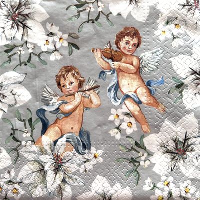 AM Dcor 20 Count 3-Ply Luncheon Paper Napkins for Holiday Dinner Party Decorative Decoupage - 13" x 13" (Unfolded) (Angels in Silver)