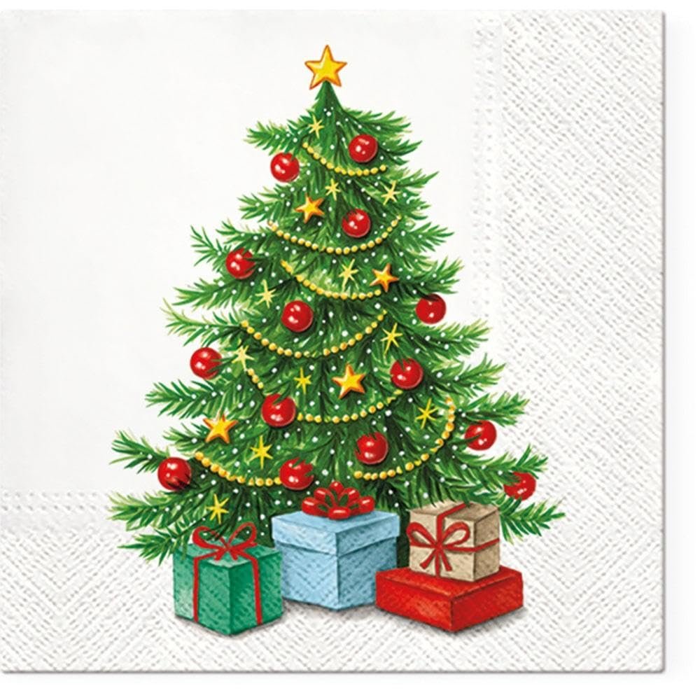 AM Dcor 20 Count 3-Ply Luncheon Paper Napkins for Holiday Dinner Party Decorative Decoupage - 13" x 13" (Unfolded) Christmas Tree