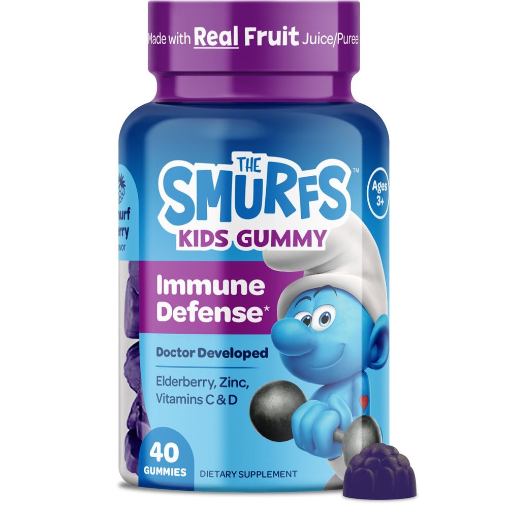 Smurfs Kids Immune Support Gummies | Black Elderberry Vitamin C and Zinc Kids Immunity Gummies | Made with Real Fruit | Doctor Developed | Non-GMO & No Artificial Flavors or Colors | 40 Gummies
