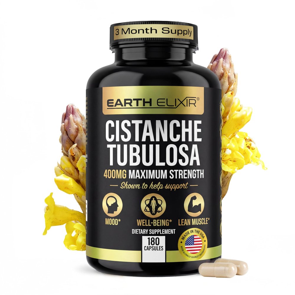 Earth Elixir Cistanche Supplement for Men & Women  Potent Cistanche Tubulosa Extract Capsules for Daily Vitality, Strength & Performance Support  Made in USA, 3rd Party Tested & 3 Month Supply