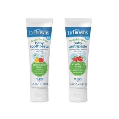 Dr. Brown's Fluoride-Free Baby Toothpaste, Infant and Toddler Oral Care, 1.4oz/40g, 0-3 Years, Strawberry/Apple Pear, 2-Pack