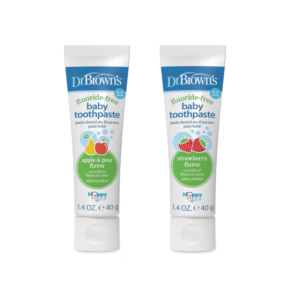 Dr. Brown's Fluoride-Free Baby Toothpaste, Infant and Toddler Oral Care, 1.4oz/40g, 0-3 Years, Strawberry/Apple Pear, 2-Pack