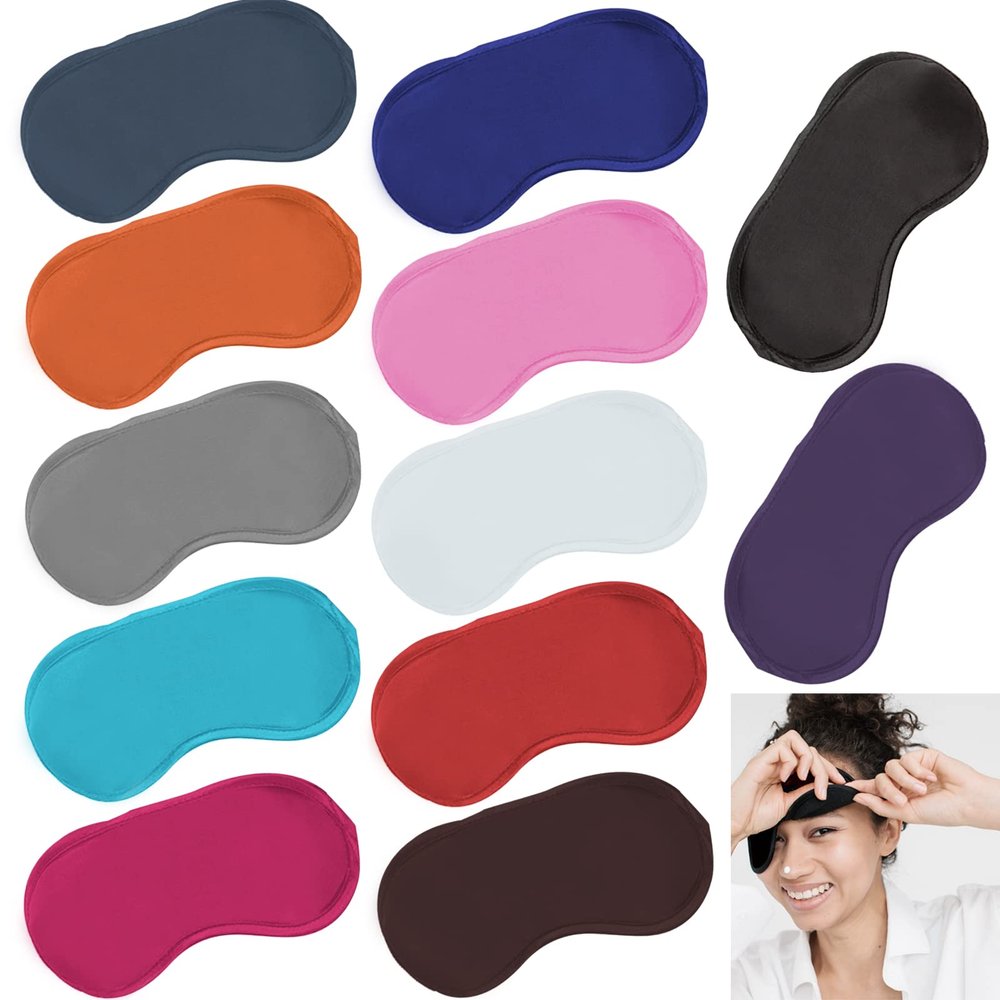 12 Pack Multicolor Eye Mask Cover Blindfold Sleep Mask for Team Games Travel Sleep Party Supply with Adjustable Strap for Women Men Kids, 12 Colors, Individual Package