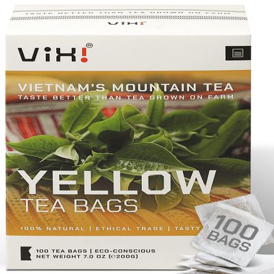 VIXI Yellow Tea Bags, 100 Counts, Vietnam's Mountain Tee, Balanced Flavored, Antioxidant, Tagless, Caffeinated, 100% Natural from Ancient Tea Tree for Hot and Cold Brew