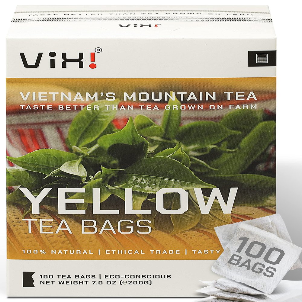 VIXI Yellow Tea Bags, 100 Counts, Vietnam's Mountain Tee, Balanced Flavored, Antioxidant, Tagless, Caffeinated, 100% Natural from Ancient Tea Tree for Hot and Cold Brew