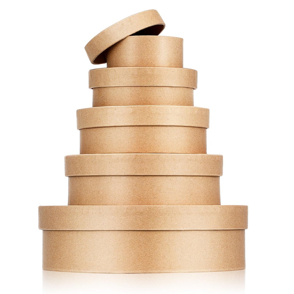 TEHAUX Gift Boxes, 5pcs Round Nesting Paper Mache Boxes with Lids, Assorted Sizes for Craft, Candies, Cookies, Biscuits, Small Items, Wedding Decorations