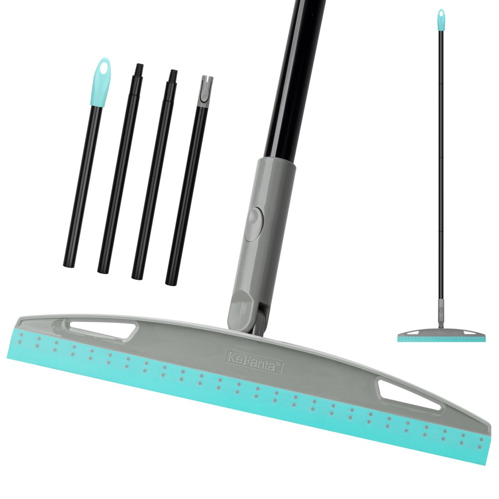 Multifunction Magic Broom, Silicone Floor Squeegee Broom with 59" Long Handle, Scraping Broom for Floor Bathroom Kitchen Shower Tile Pet Hair Fur Marble Glass Water Window Foam Cleaning, Blue