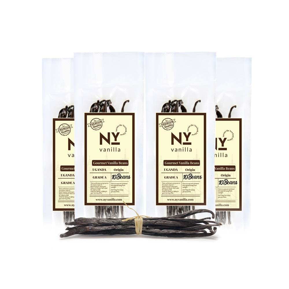 40 NY Vanilla Beans Grade A 40 Premium Vanilla Beans Bulk For Restaurants and Home Baking, Cooking, Dessert Crafting, Beverages and Making Vanilla Extract