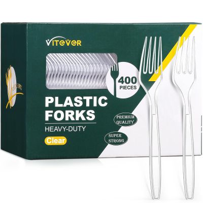 [400 Count] Heavy Duty Plastic Forks, Premium Disposable Clear Forks, Durable Plastic Cutlery for for Parties, Picnics, Big Event, Daily Use - Heat Resistant & BPA Free