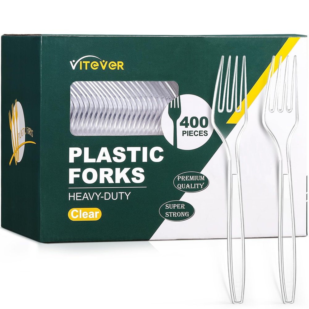 [400 Count] Heavy Duty Plastic Forks, Premium Disposable Clear Forks, Durable Plastic Cutlery for for Parties, Picnics, Big Event, Daily Use - Heat Resistant & BPA Free