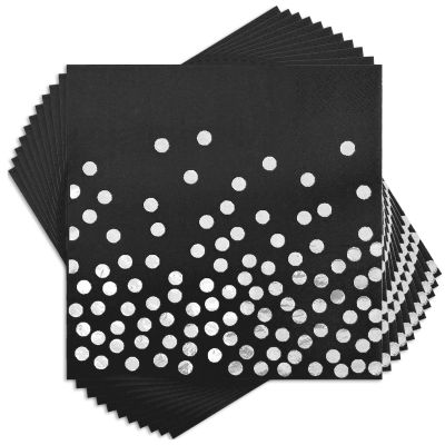100 Pack Black Cocktail Napkins Disposable - Black and Silver Paper Party Napkins for Birthday Wedding Anniversary Party