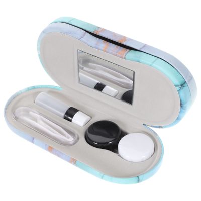 Healeved Eyeglass and Case 2 in 1 Double Sided Eye Case with Built-in Mirror Tweezer and Solution Bottle for Home Travel