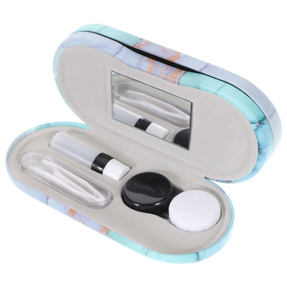 Healeved Eyeglass and Case 2 in 1 Double Sided Eye Case with Built-in Mirror Tweezer and Solution Bottle for Home Travel