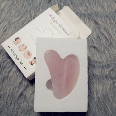 100% Natural Jade Stone Gua Sha Board Massage Rose Quartz Guasha Plate Jade Tools,Pink-1 with Box