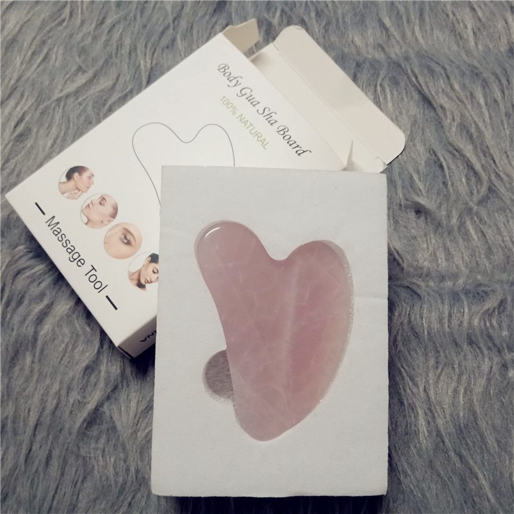 100% Natural Jade Stone Gua Sha Board Massage Rose Quartz Guasha Plate Jade Tools,Pink-1 with Box