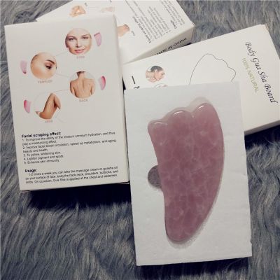 100% Natural Jade Stone Gua Sha Board Massage Rose Quartz Guasha Plate Jade Tools,Pink-2 with Box