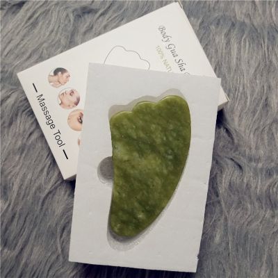 100% Natural Jade Stone Gua Sha Board Massage Rose Quartz Guasha Plate Jade Tools,Green-2 with Box