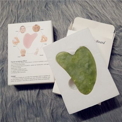 100% Natural Jade Stone Gua Sha Board Massage Rose Quartz Guasha Plate Jade Tools,Green-1 with Box