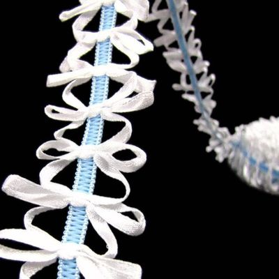 2 Yards Rare HTF Cute White Bows Blue Elastic Ribbon Trim 1 1/2''W