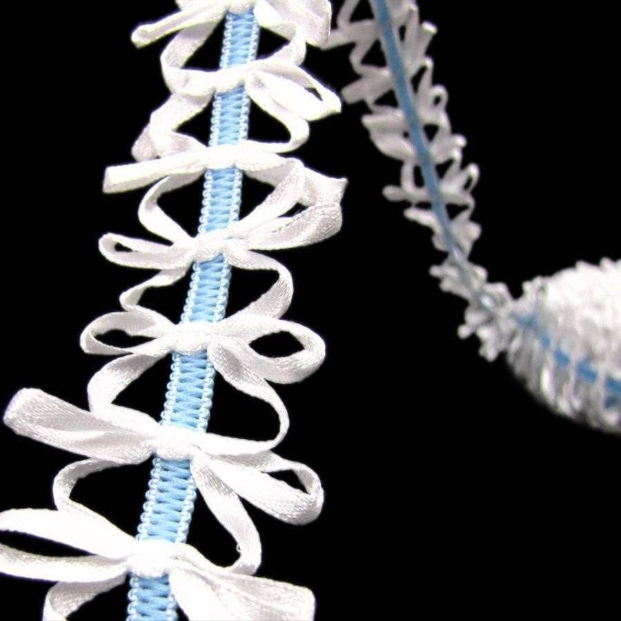 2 Yards Rare HTF Cute White Bows Blue Elastic Ribbon Trim 1 1/2''W