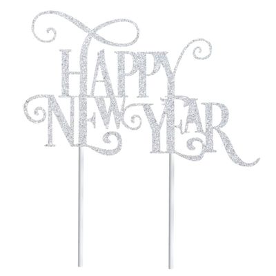 10pcs New Year Dessert Topper Fruit Pick Muffin Picks Wedding Cake Topper Toothpick Cake Picks Glitter Cake Toppers Happy New Year Cake Toppper Take a Bath Cake Supplies